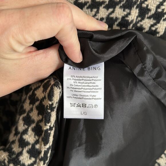 Anine Bing Flynn Houndstooth Jacket Black White Brown Blazer Shacket - Picture 7 of 8
